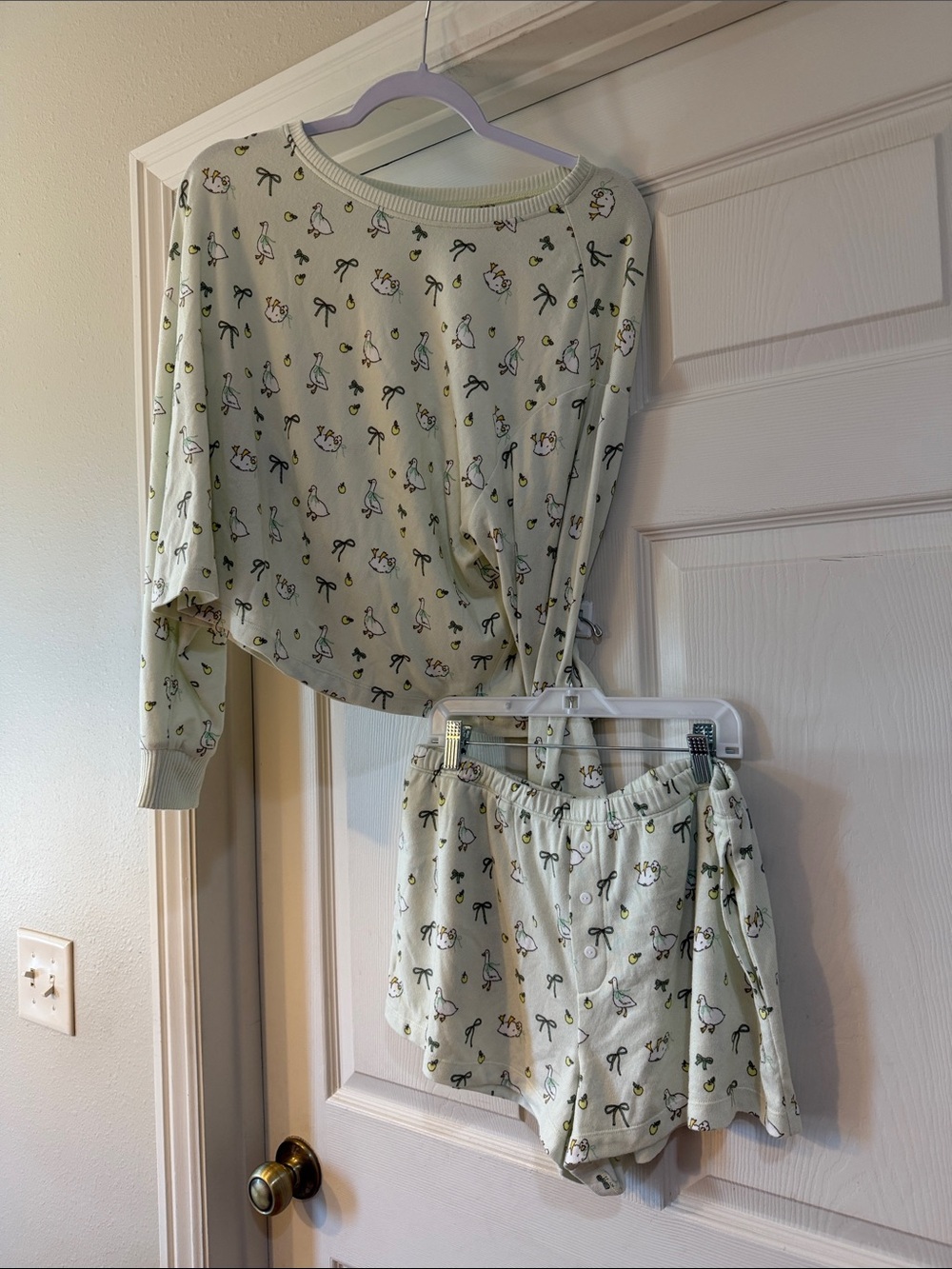 American Eagle Outfitters Light Mint Two-Piece Pajama Set with Duck Print